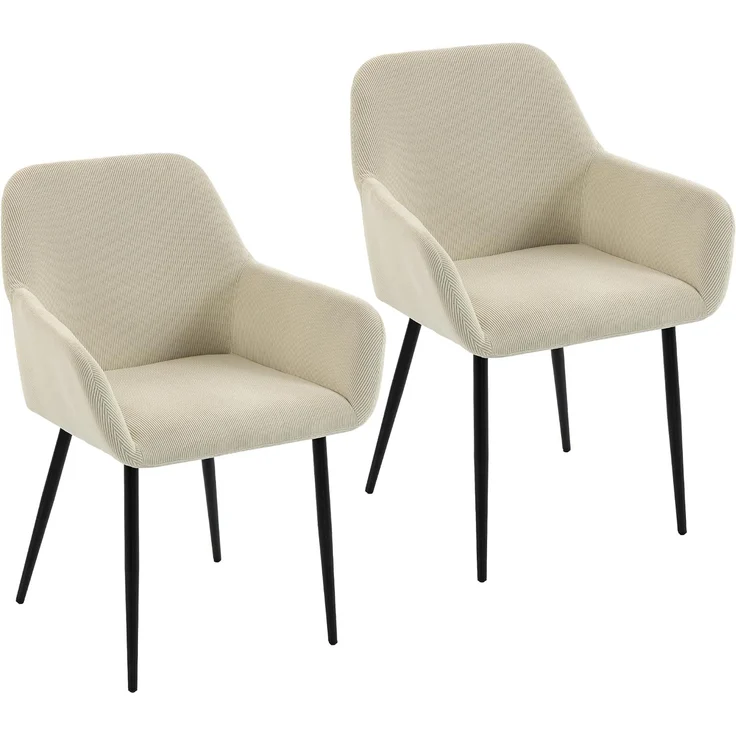 HOMCOM Esszimmerstuhl, Cord (100 % Polyester), Cremeweiß, 58 x 59,5 x 81,5 cm – Bild 1