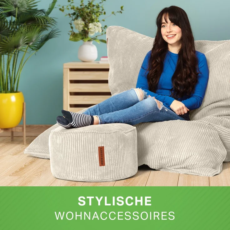 Green Bean® Sitzsack + Pouf im Set - XXL Riesensitzsack mit passendem Sitzhocker | Bean Bag mit EPS Füllung - Beige – Bild 6