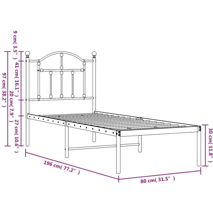 vidaXL Metallbett ohne Matratze mit Kopfteil Weiß 75x190 cm 353478 – Bild 4