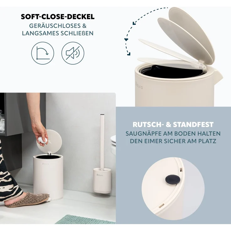 eluno Bad-Accessoires Set ZINOLA 2tlg. bestehend aus 1x WC-Garnitur, 1x Kosmetikeimer aus Kunststoff in Beige – Bild 3