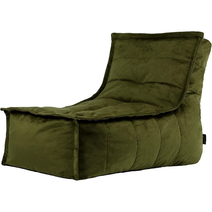 Icon Dolce Sitzsack-Liege für Erwachsene, Olivgrün, Flauschiger Samtstoff, Riesen Sitzsack Samt mit Füllung, Bean Bag Chair, Bequemer Sessel Wohnzimmer, Lounge, Schlafzimmer, Büro