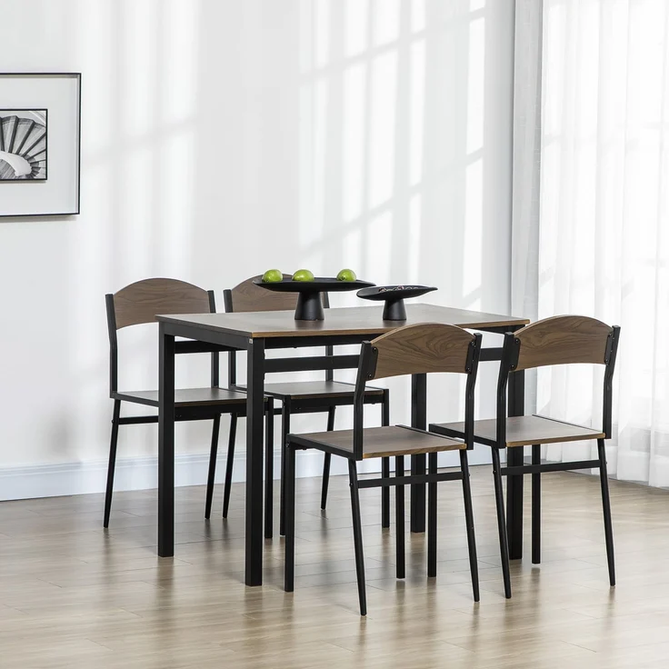 MELAYR, Esstisch und 4 Stühle für 4 Personen, Moderner Stil mit Metallstruktur, 100 x 63 x 76,5 cm, Dunkelbraun+Schwarz – Bild 4