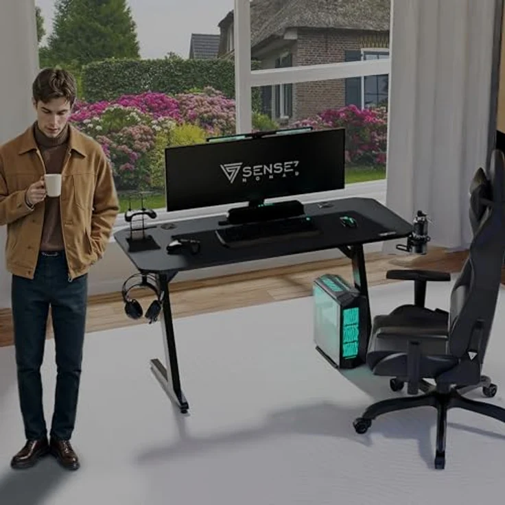 SENSE7 Schreibtisch Nomad Basic, Gaming Tisch 100x50, PC Tisch mit Kopfhörerhaken, Getränkehalter, Controller Halter, Gaming Computertisch mit Kohlefaseroberfläche, Ergonomischer Gaming Desk – Bild 6