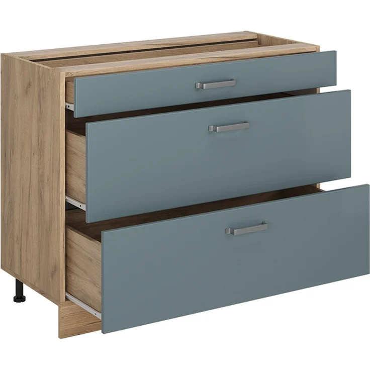 Küchenunterschrank R-Line Blau-Grau/Goldkraft Eiche 100 cm Arbeitsplatte Anthrazit Vicco – Bild 3