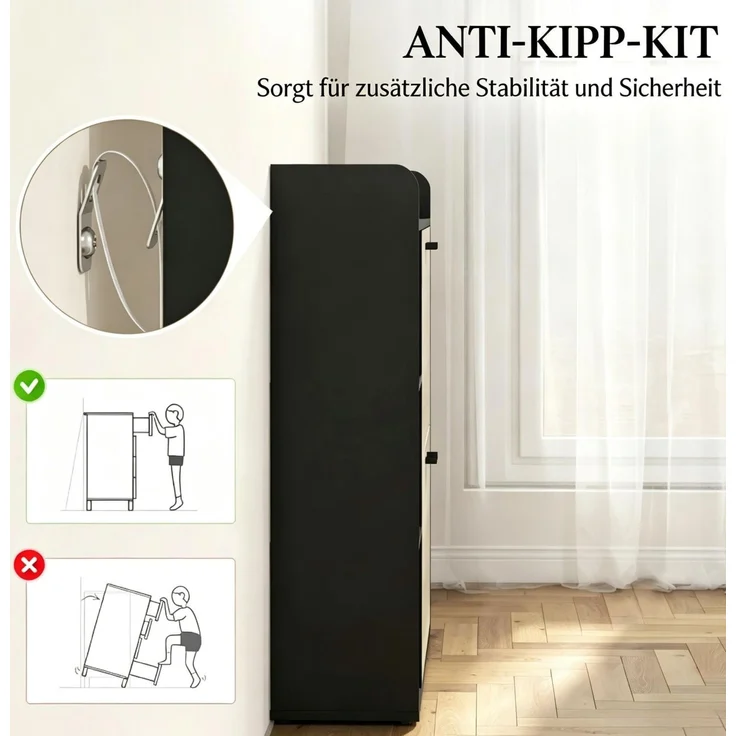 DESVIAE Garderobenschrank für Schuhe Schwarz/Naturholz aus Partikelplatte – 83x90,5x24 cm – 2 Kippschränke – Bild 4