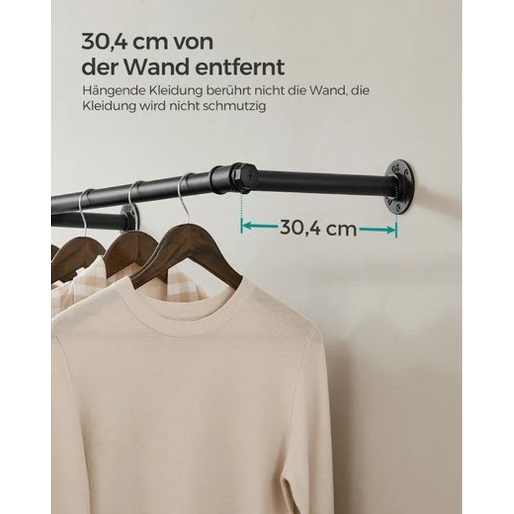 SONGMICS Kleiderstange für die Wand, 2er Set, Kleiderständer Wandmontage, Industrie-Design, platzsparend, 30 x 170 x 7 cm, 68 kg Belastbarkeit, einfache Montage, schwarz HSRDE104B02 – Bild 4