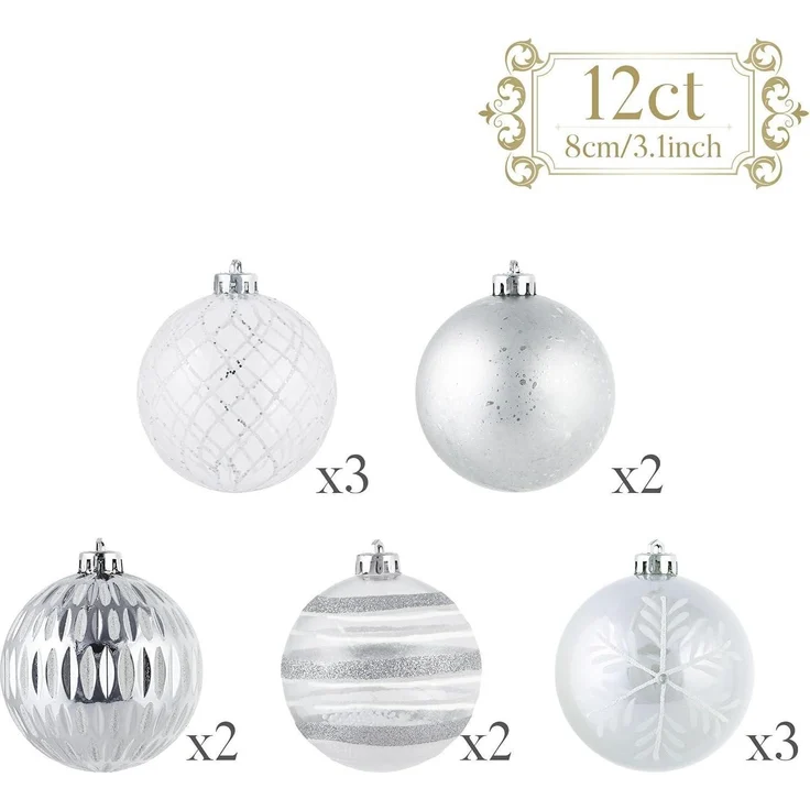 12er Set Victor's Workshop Weihnachtskugeln 8cm Transparent Silber – Bild 6