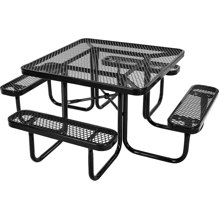 VEVOR Picknicktisch (quadratisch) mit 4 Bänken Sitzgarnitur, wetterfestes Gartenmöbel-Set für Terrasse, beschichtete Stahltische mit Loch für Schirm, Gartengarnitur für Hinterhof Veranda (schwarz) – Bild 9