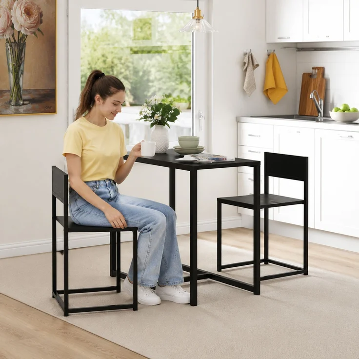 Wohnora-3-teiliges Bartisch-Set Hochtisch-Set 3-teilig, 2 Stühle, 1 Tisch, 90 cm x 47 cm x 76 cm, Schwarz,H 760cm x T 900cm x B 470cm – Bild 3