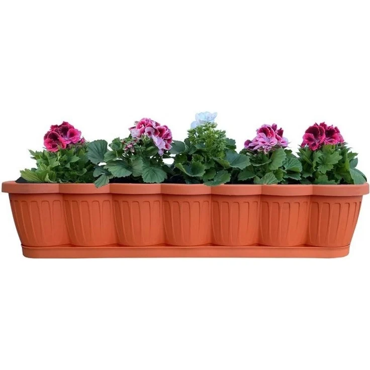 1er Set 80cm Blumenkasten Balkonkasten Pflanzkasten Terracotta im Wellendesign inkl. passenden Bewässerungsuntersetzer – Bild 4