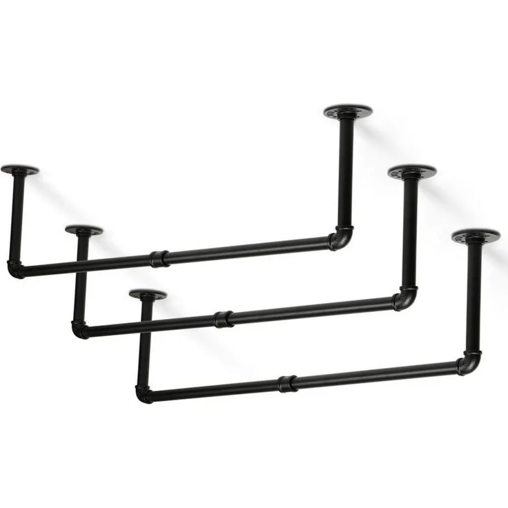 Clanmacy Kleiderstange 3 St Kleiderständer Garderobenstange im Industrie-Design 92cm (Wandgarderoben, Garderobenstangen, 3 St, 3x Kleiderstange, Mit 36 Haken, 24 Schrauben, 24 Kunststoffteile), Hohe Belastbarkeit bis 65kg,Einfache Installation, Hängend