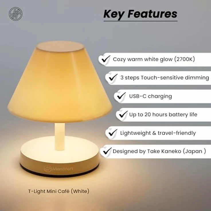 KOOKOO MoriMori T-Light mini Café, LED Tischleuchte mit 3 Helligkeitsstufen, weiß, 12 cm Höhe – Bild 2