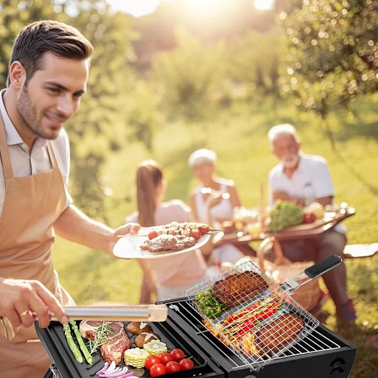 1-teiliger tragbarer Edelstahlgrill mit abnehmbaren Griffen für Fleisch & Gemüse – Bild 6