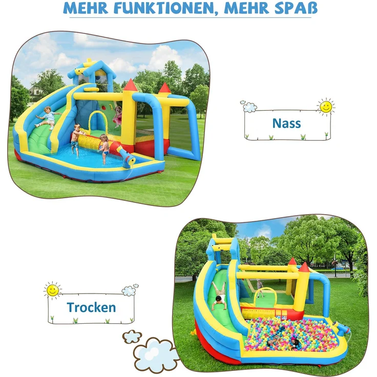 LVHOM Aufblasbare Hüpfburg mit Gebläse, Spielpool, Trocken-/Wasserrutsche, Springburg Outdoor, Wasserpark mit Trampolin, Planschbecken, 364 x 315 x 239cm – Bild 4