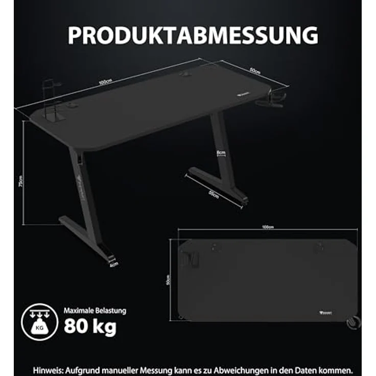 SENSE7 Schreibtisch Nomad Basic, Gaming Tisch 100x50, PC Tisch mit Kopfhörerhaken, Getränkehalter, Controller Halter, Gaming Computertisch mit Kohlefaseroberfläche, Ergonomischer Gaming Desk – Bild 4