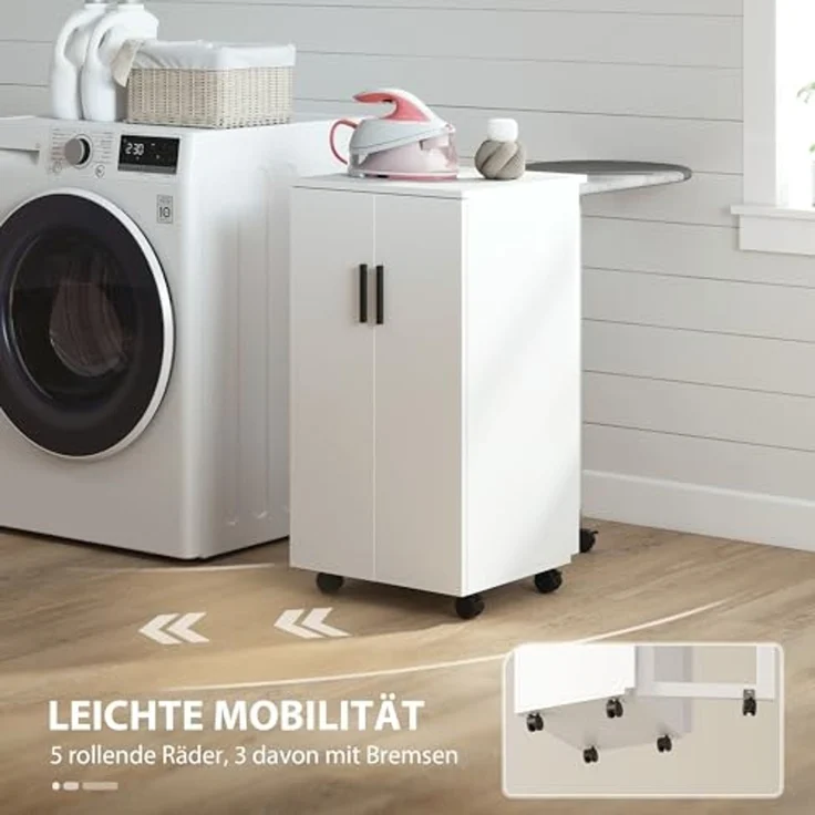 HOMCOM Bügelbrett mobiler Aufbewahrungsschrank, Bügelfläche 86x39 cm, Klappbar, platzsparend, mit Stauraum – Bild 6