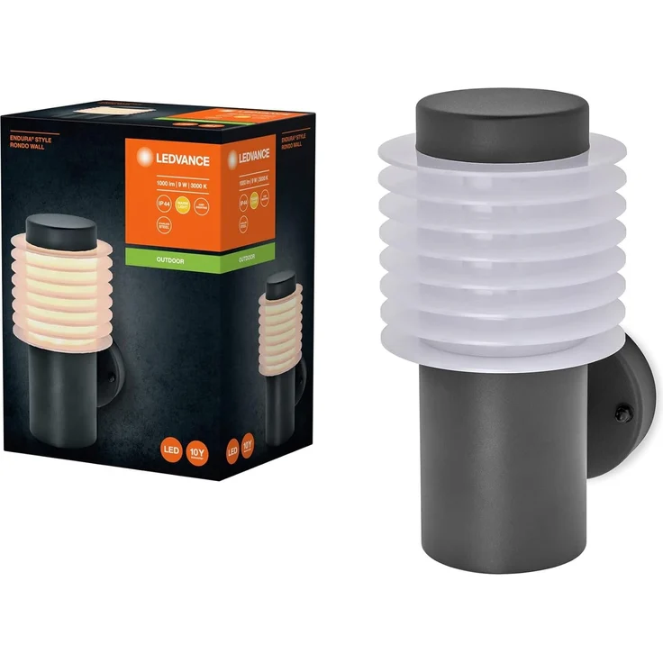 LEDVANCE ENDURA STYLE RONDO WALL Außenleuchte, 9W, 700lm, Wandleuchte, dunkelgrau,IP44 Schutzklasse, 3.000K Farbtemperatur, warmweiße Lichtfarbe