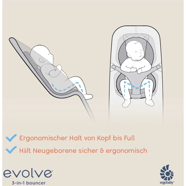 Ergobaby Evolve Bouncer Babywippe für Neugeborene Soft Olive – Bild 3