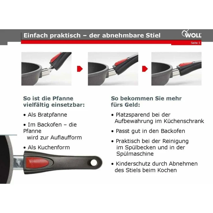 WOLL Titanium Nowo Induction Sauteérpfanne mit abnehmbarem Griff, Ø 24 cm x ca. 7 cm (2,5 l), Aluminium-Handguss mit Titan‑Hartversiegelung, alle Herdarten inkl. Induktion, spülmaschinen‑ & backofenfest bis ca. 250 °C – Bild 2