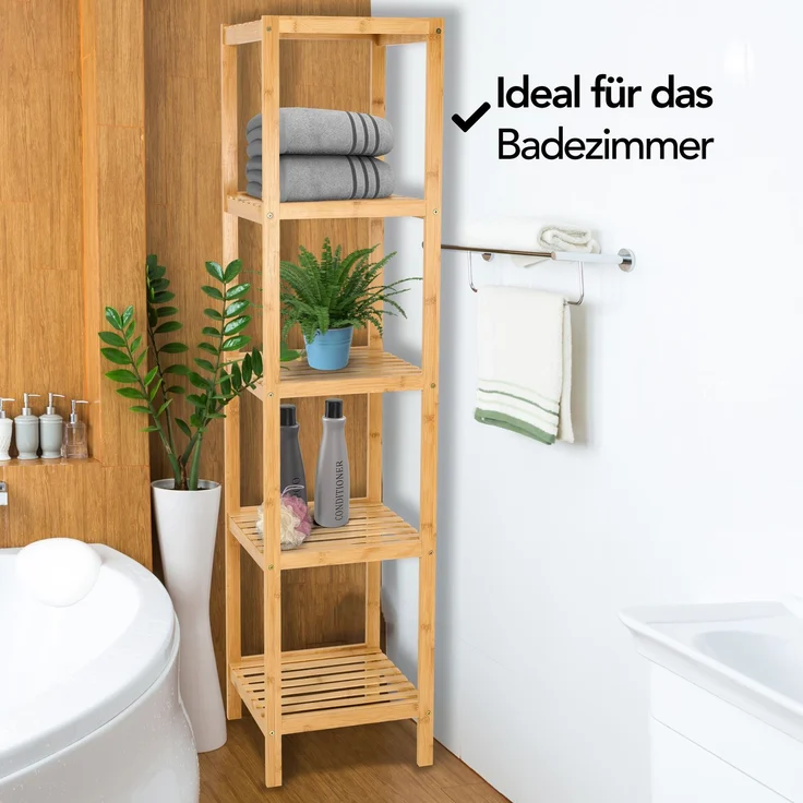 Brixy Badezimmerregal - Badezimmerschrank - 5-lagig - 141x33x33cm - Badezimmerschrank - Bambus – Bild 2