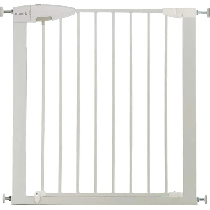 Munchkin Easy Lock Tür-/ Treppenschutzgitter mit Druckbefestigung, 73 - 79 cm, erweiterbar auf 114 cm mit Verlängerung, Metall, weiß