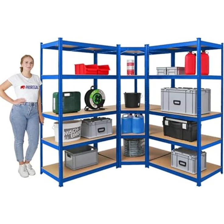 PROREGAL Mega Deal Eckregal Ragnar 1x: 180 x 90 x 60 cm | Taurus 2X: 180 x 90 x 60 cm Blau Fachlast 175kg, Kellerregal, Steckregal, Garagenregal, Lagerregal – Bild 4