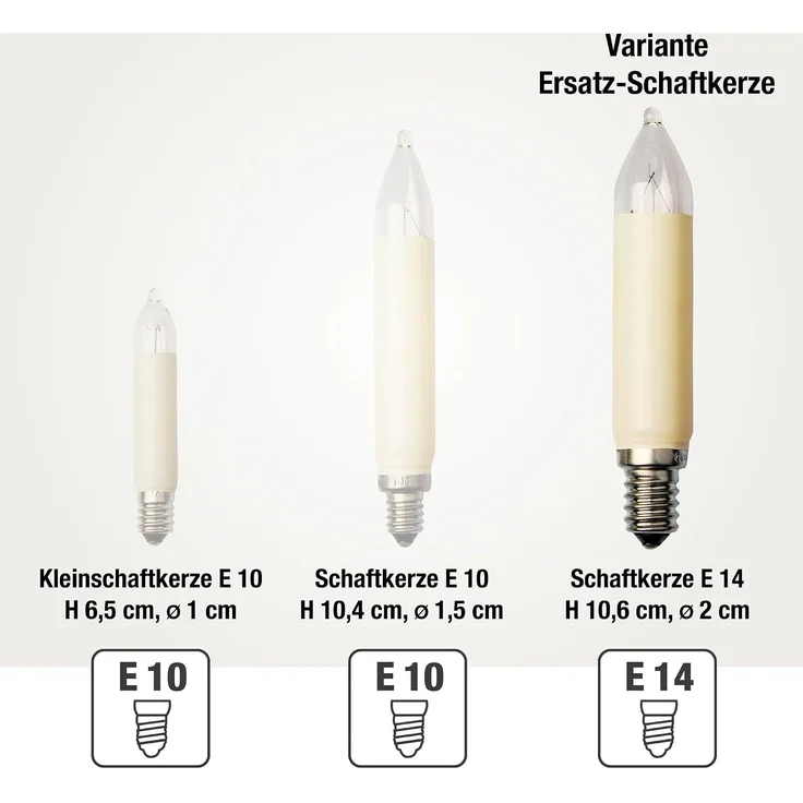 hellum Ersatz-Kerzen für Schwibbogen, 10 Stück 16V 4W Schaftkerze für Weihnachtsbaum Kerzen Lichterketten innen und außen mit 15 Brennstellen, Birnen für Lichterbogen E14/ 16V/ 4W/ 34 Lumen 905007 – Bild 6