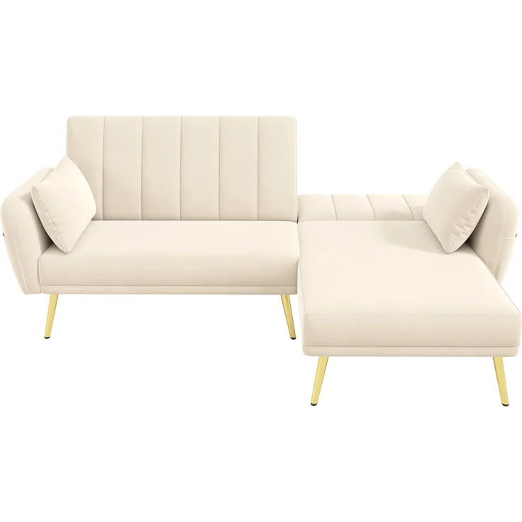 Merax Modernes Klappsofa, L-förmiges Sofa, Schlafsofa mit Zusatzecke, Ecksofa mit Schlaffunktion, Beige – Bild 9