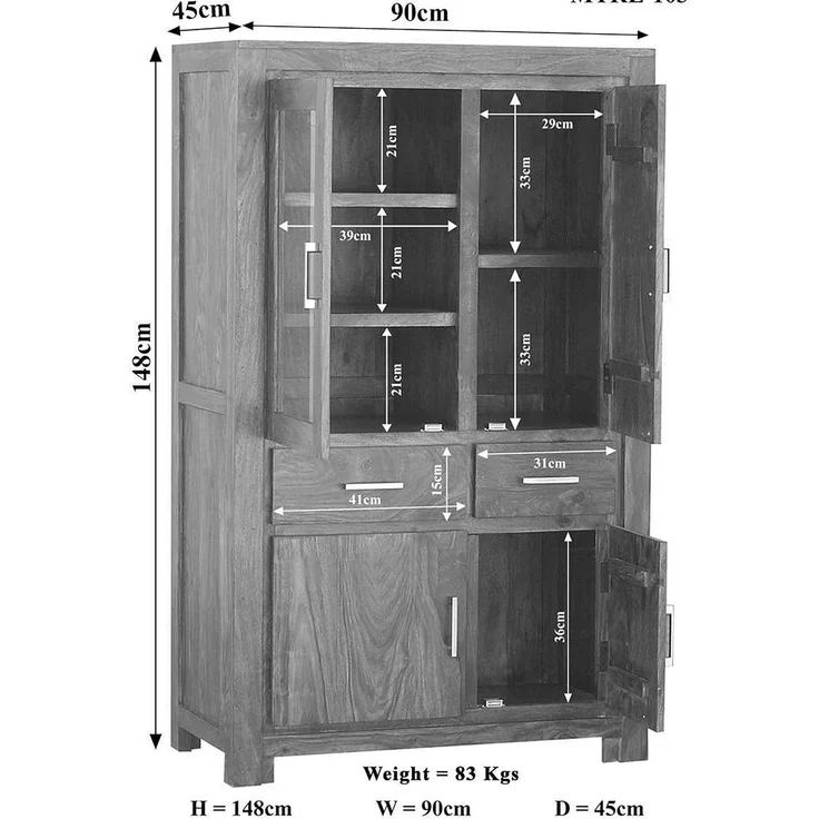 Massivmoebel24 Standvitrine (Vitrine Sheesham 90 x 45 x 148 life honey lackiert METRO LIFE #103) – Bild 8