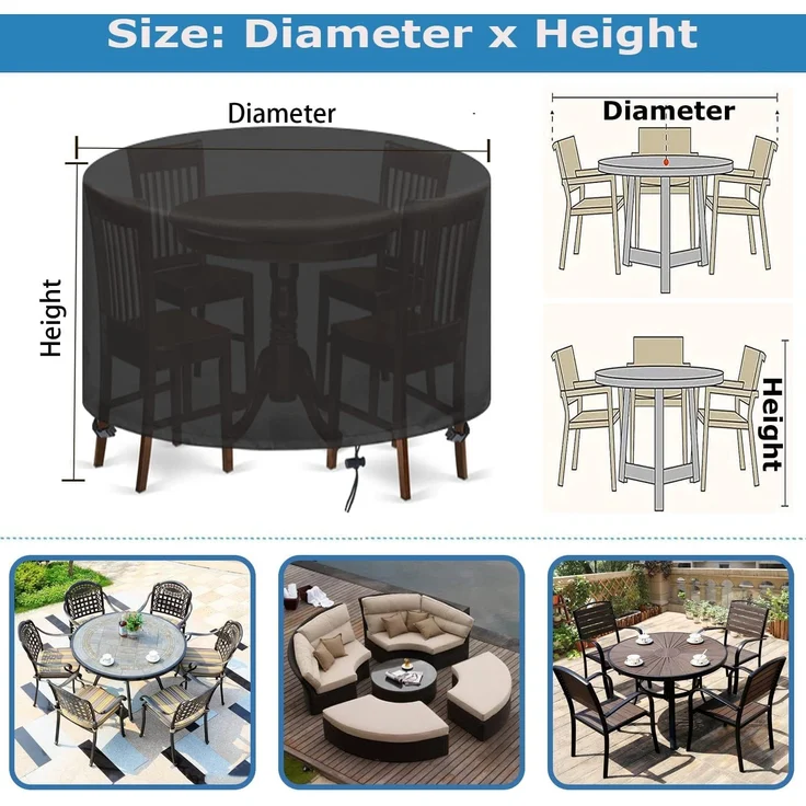 Runde Gartenmöbel-Abdeckung Ø120×75 cm 420D Polyester, wasserdicht windfest UV-fest, Tisch-&-Stühle Hülle – Bild 5