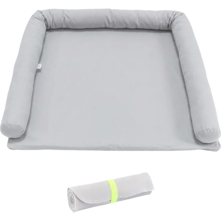 LIMMALAND Wickelauflage 76 × 79 cm mit Wickeltischumrandung – aus 100% Baumwolle, waschbar, sanfter Liegekomfort (Soft Grey, Wickelauflage & Wasserundurchlässige Unterlage)