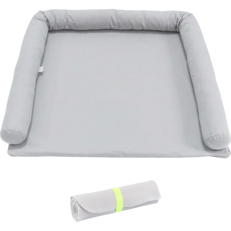 LIMMALAND Wickelauflage 76 × 79 cm mit Wickeltischumrandung – aus 100% Baumwolle, waschbar, sanfter Liegekomfort (Soft Grey, Wickelauflage & Wasserundurchlässige Unterlage)