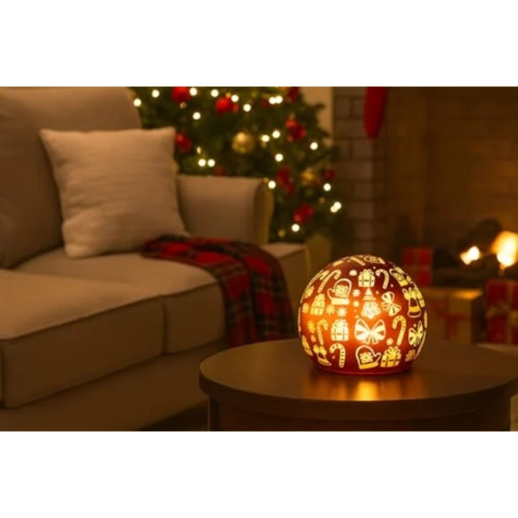 mucHome LED Kugelleuchte Deko Kugel LED Licht Gold mit Timer Weihnachtskugel rot/Gold 10cm – Bild 2