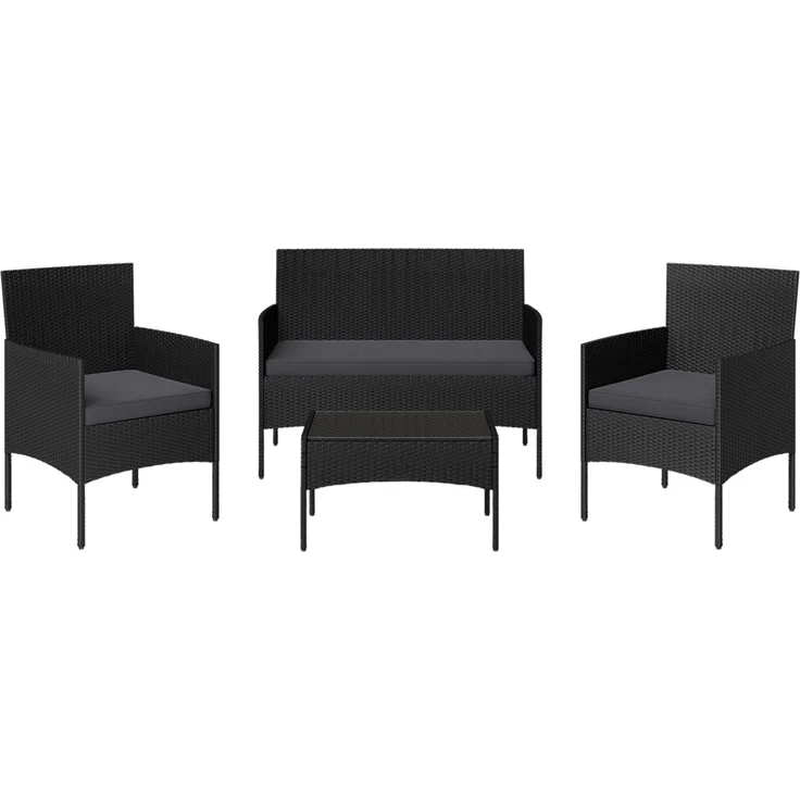 STEELSØN 'Thalora' Gartenlounge Set, 4-tlg. Sitzgruppe mit Sofa, 2 Stühlen und Tisch, inkl. Kissen, schwarz/anthrazit, aus Polyrattan – Bild 9