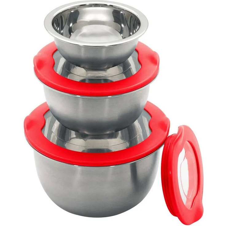 KING Schüssel » FRESHIN«, Edelstahl, (Set, 6-tlg), mit Frischaltedeckel, 1.5L, 0.8L, 0.2L, stapelbar