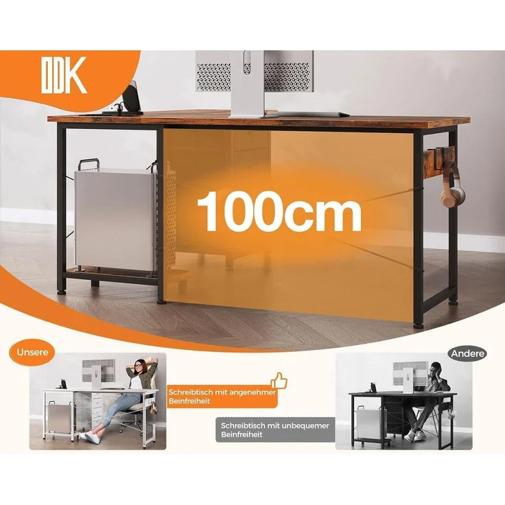 Eckschreibtisch L Form mit Schubladen und USB-Anschluss Vintage-Braun – Bild 5
