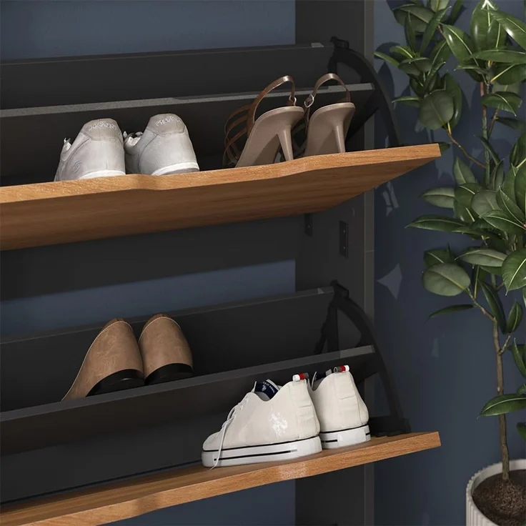 Schuhkipper Luca Anthrazit/Goldkraft Eiche 59 x 180.5 cm mit 5 Kippfächern Vicco – Bild 4