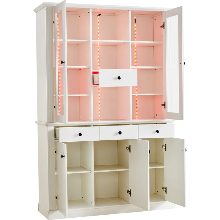 ZUBALIYA Standvitrine mit 4 Schubladen / Vitrinenschränke mit LED, mit schrank mit 4 Schubladen und 5 Türen und großer Schrank mit 21 Ablagefächern, MDF, 119.50 x 40.00 x 180.00 cm, fürs Wohnzimmer – Bild 17