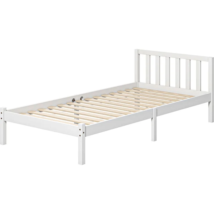 Einzelbettgestell, Kopfteil & Lattenrost, 26cm Freiraum unter Bett, Kiefernholz, 208x96x70 cm, Weiß--Weiß--208x96x70cm--YOUDENOVA – Bild 2