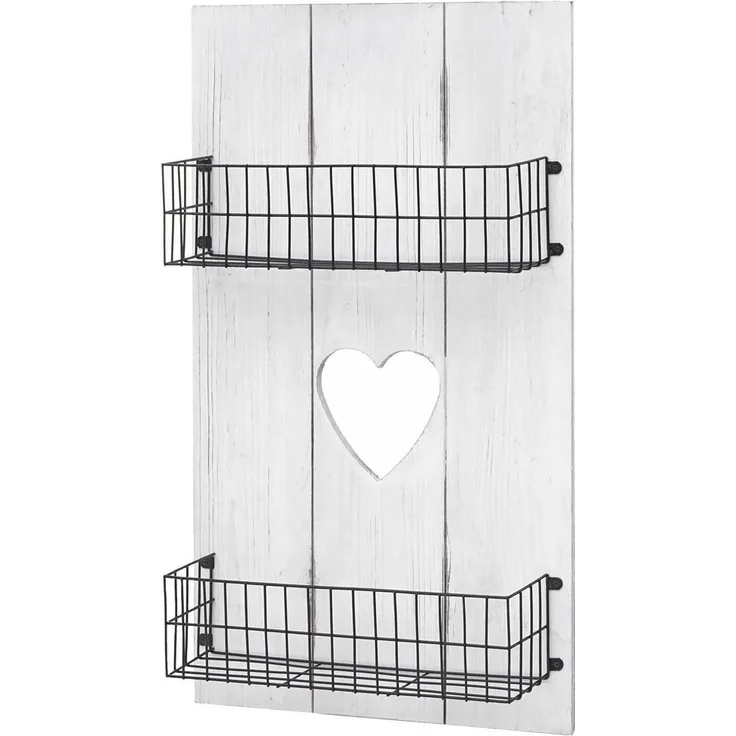 MCW Wandregal, Shabby-Look, Holz mit 2 Körben, 40x70x10 cm, Weiß/Schwarz