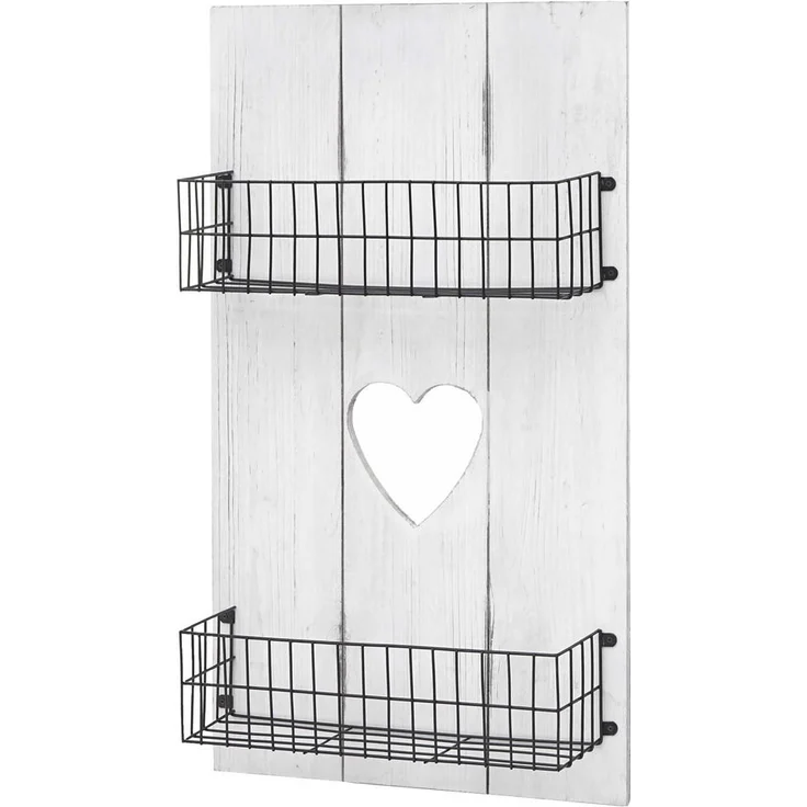 MCW Wandregal, Shabby-Look, Holz mit 2 Körben, 40x70x10 cm, Weiß/Schwarz