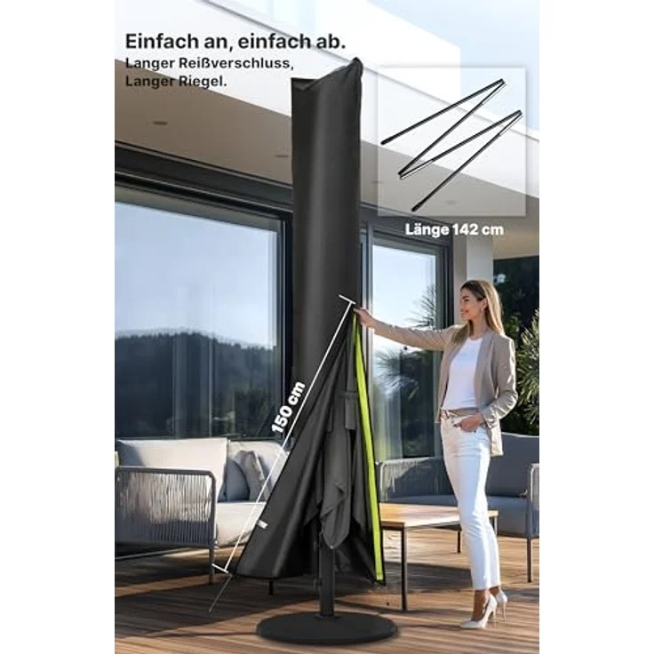 4smile Sonnenschirm Schutzhülle für 2 bis 5 m, 420D-Oxford-Stoff – Strapazierfähige Ampelschirm Schutzhülle, Wasserdicht, UV-beständig, Abdeckung für Garten & Außenbereich, Schwarz – Bild 6