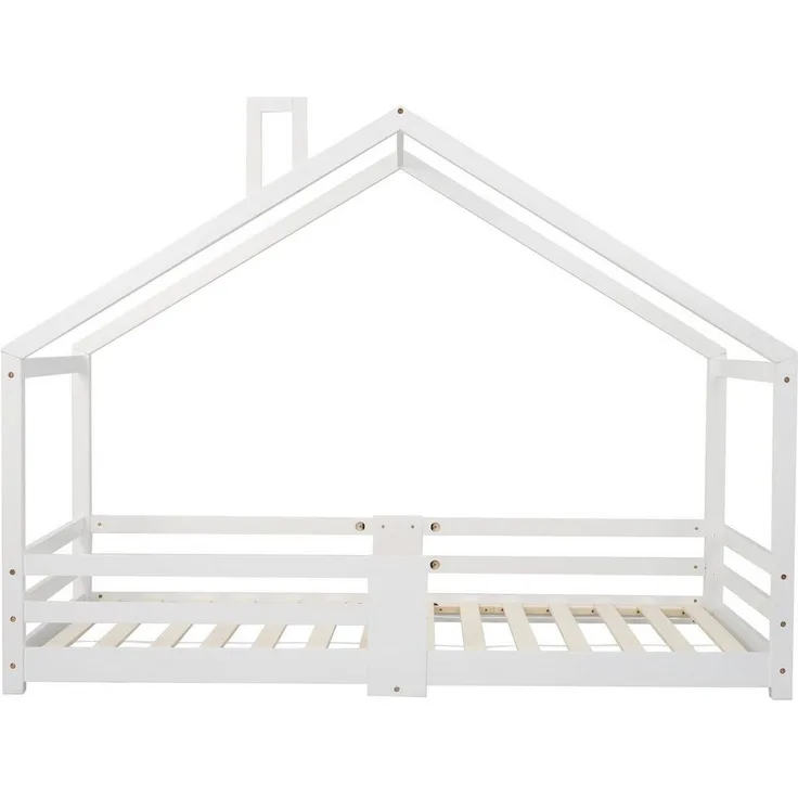 Odikalo Kinderbett Hausbett Rausfallschutz Schornstein Robuste 90x200 Weiß(ohne Matratze)