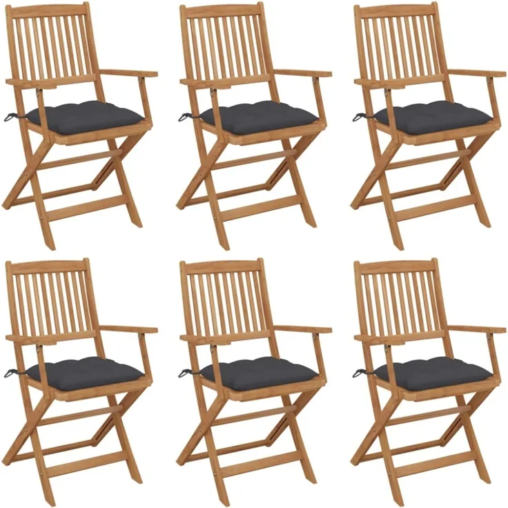 vidaXL Klappbare Gartenstühle 6 Stk. mit Kissen Massivholz Akazie 3074955