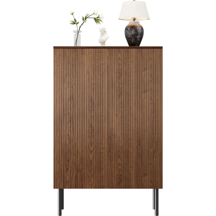 Vitrinenschrank 80 x 35 x 145 cm in Braun mit LED-Beleuchtung und Spiegelrückwand – Bild 5