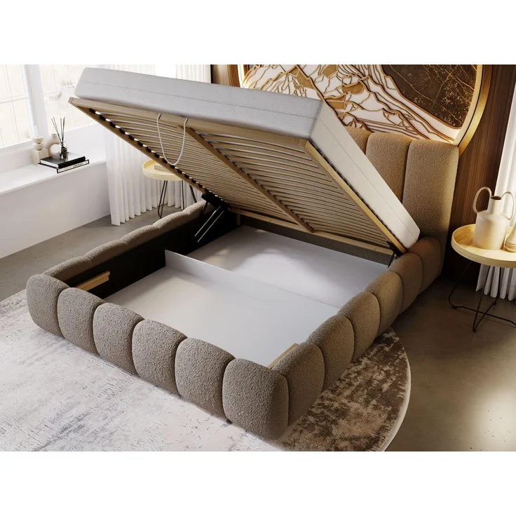 GRAINGOLD Cloud Bett 180x200, Polsterbett mit Bettkasten, Bouclé-Stoff, mit Kopfteil, Braun – Bild 6