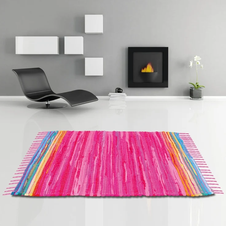 Flickenteppich handgewebter Teppich aus Baumwolle, stylischer und strapazierfähiger Fleckerlteppich in vielen verschiedenen modischen Ausführungen erhältlich (70 x 180cm / pink - rosa) – Bild 9