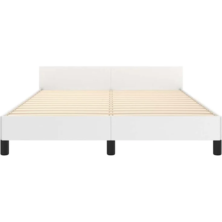 Doppelbett, Bettgestell Modernen mit Kopfteil Weiß 140x200 cm Kunstleder d1274e – Bild 6