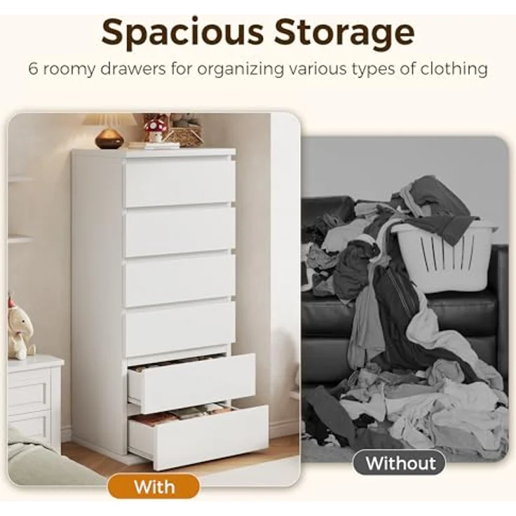 Jocoevol Schmal Kommode mit 6 Schubladen für Schlafzimmer – Bild 4