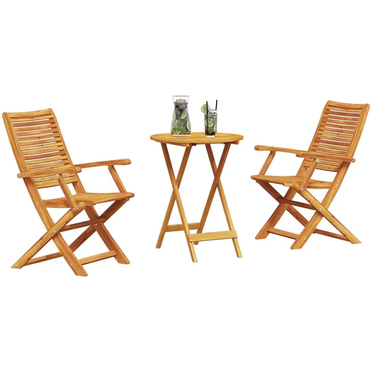 vidaXL Klapp Bistro Set 3 pcs Braun Massivholz Akazie 3375689 – Bild 3